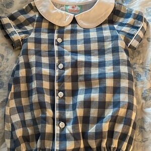 Blue and White Checkered Baby bubble romper